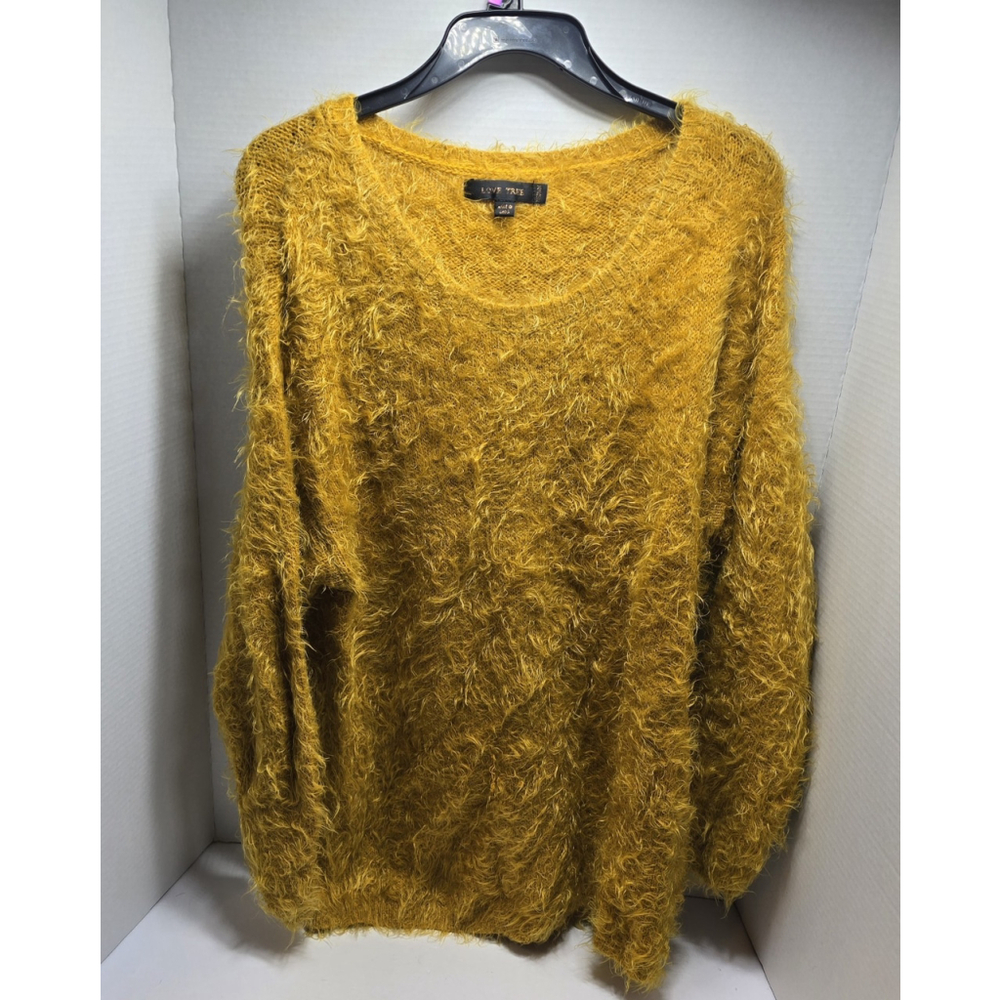 yellow fuzzy "Love Tree" crewneck sweater Women's Medium